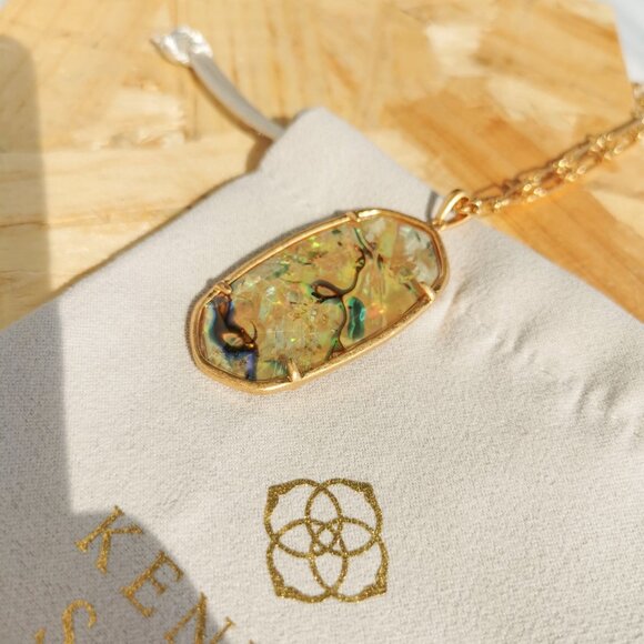 NEW Kendra Scott Faceted Reid White Abalone Long Necklace Vintage Gold - Picture 4 of 4